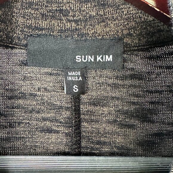 Sun Kim Sweater Womens Small Cardigan Full Zip Brown Black Stretch Pockets Swing - Picture 5 of 8